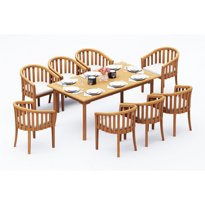 Ensemble de salle à manger en bois de teck Grade-A: table rectangulaire et fauteuils Lenong # 11LN1606