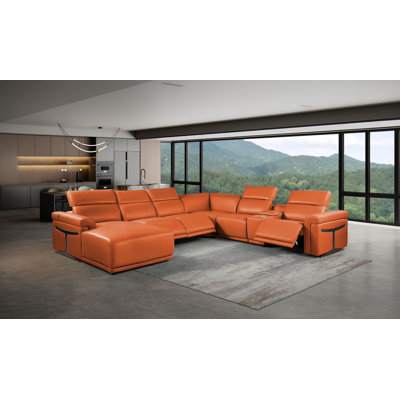 Canapé modulaire en forme de L en cuir italien de qualité supérieure 7 pièces Camel avec 3 fauteuils inclinables électriques et appuis-tête réglables
