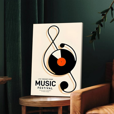 1 pièce, art mural, affiches encadrées, rétro, Festival de musique, art mural sur toile avec clé de sol et disque vinyle, décoration moderne pour salon, studio de musique, esthétique, décoration de la maison, prêt à accrocher