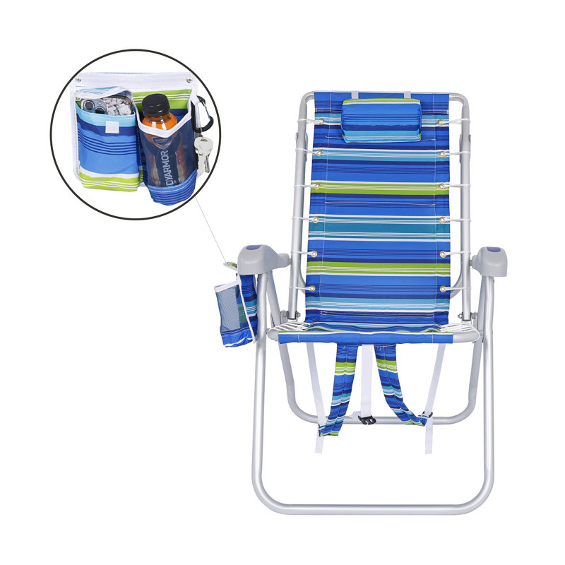 Ultimate Heavy Duty High Seat Aluminum Folding Backpack Beach Chair for Adults | Lay Flat, 5 Reclining Positions | Removable Insulated Cooler Pouch & Canopy for UV Protection