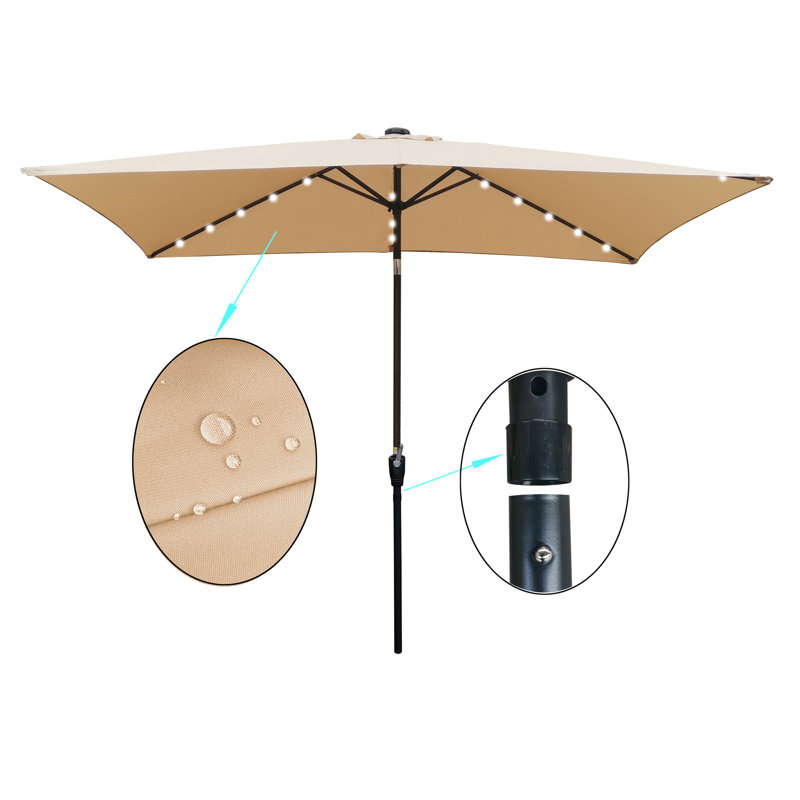 Rectangular Patio Solar LED Lighted Outdoor Umbrellas With Crank And Push Button Tilt For Garden Backyard Pool Swimming Pool
