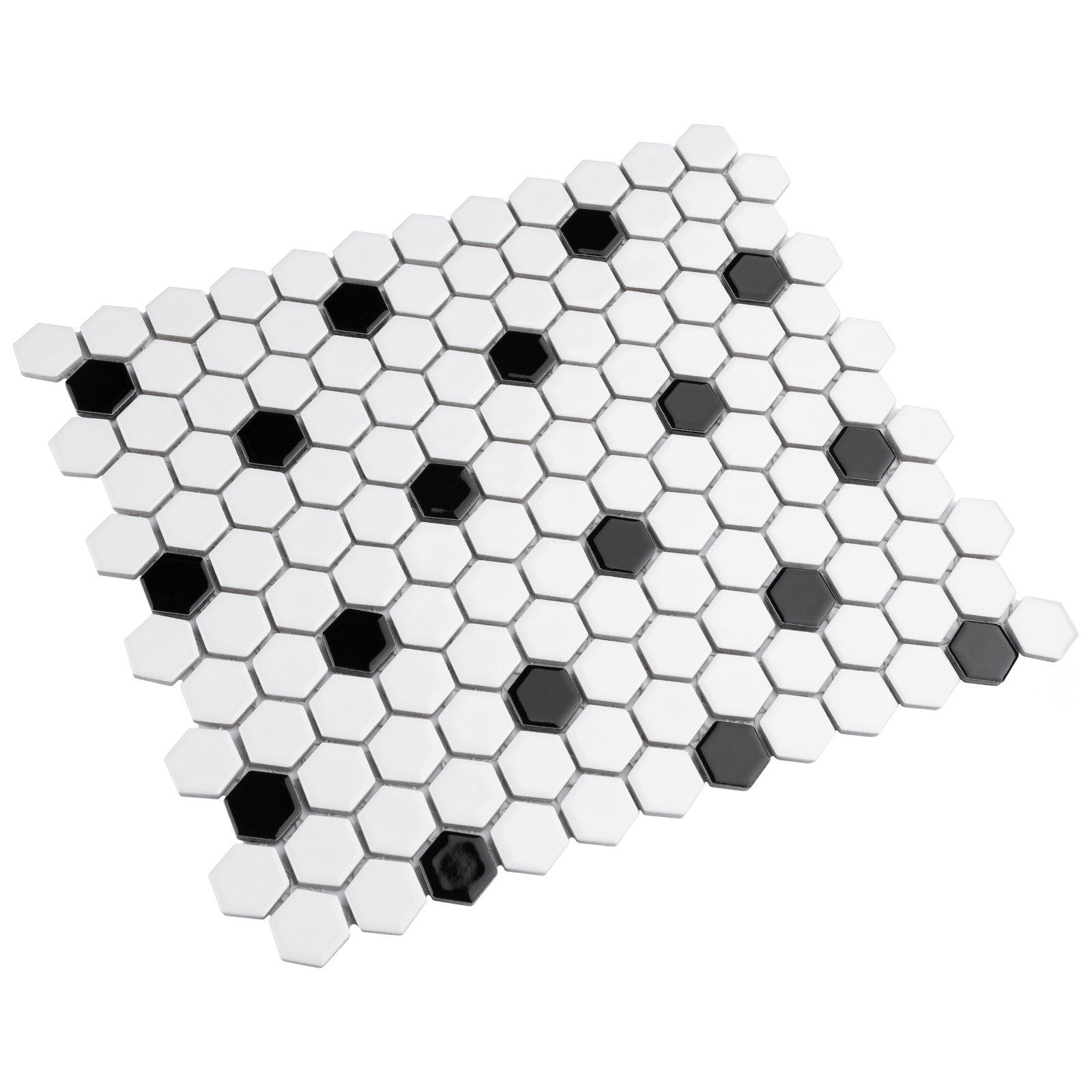 Metro 1" Hex Glossy White with Black Dot 10-1/4" x 11-7/8" Porcelain Mosaic Floor and Wall Tile