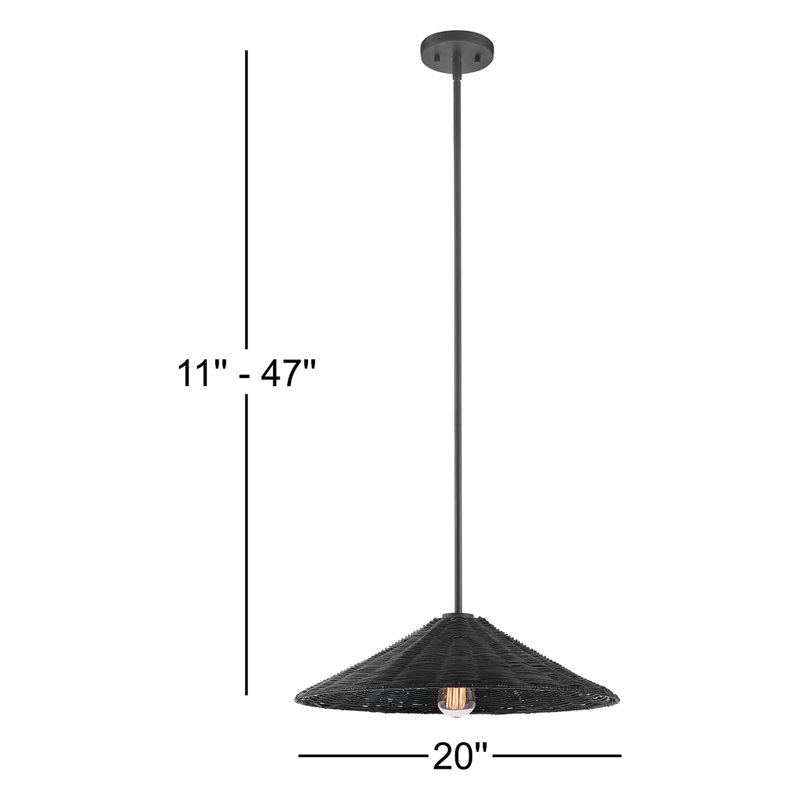 Luminaire suspendu réglable en hauteur à 1 lumière Lilliana, Noir mat, H 5 po x l 20 po x P 20 po