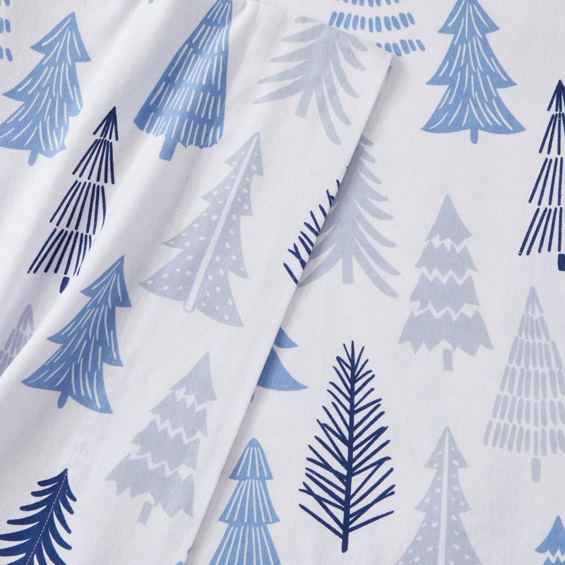 Queen Blue Forest Cotton Flannel Deep Pocket Sheet Set