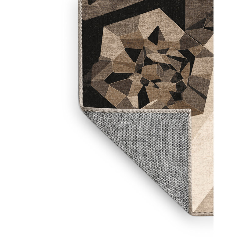 Machine Washable Olney Broccoli Modern & Contemporary Geometric Rug in Beige – Beige Binding, 3x5