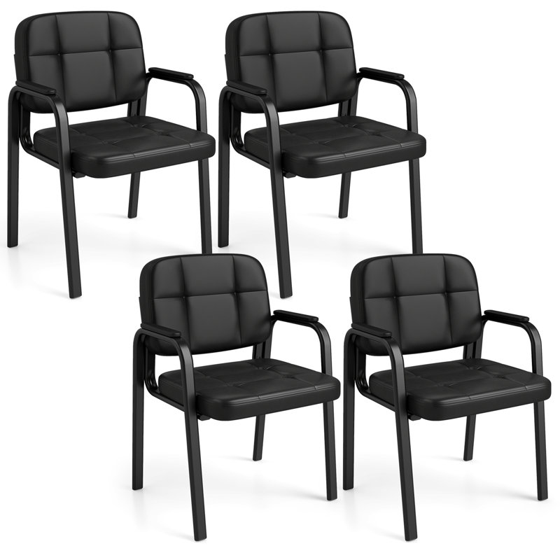 Ensemble de chaises de bureau en cuir avec accoudoirs rembourrés, structure en métal pour la maison, 4