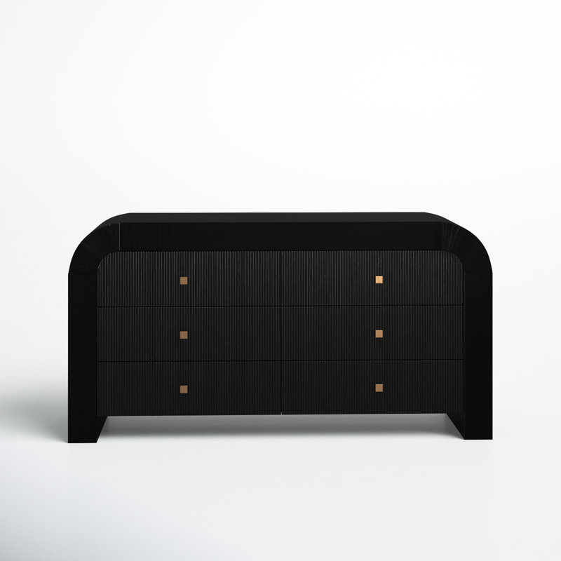 Modern Acacia and Black MDF 6-Drawer Dresser with Soft Close