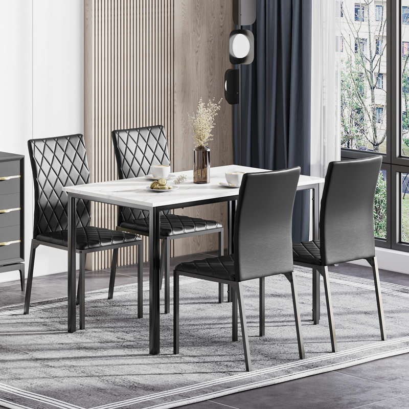 4 - Person Dining Set, White, Black
