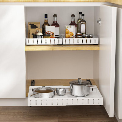 Pull Out Cabinet Organizer, Expandable Heavy Duty Slide Out Drawers Fixed with Adhesive Film for Pots
