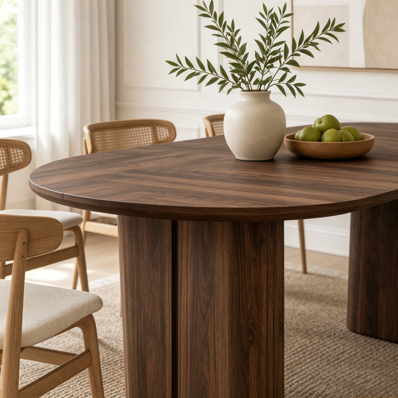Table de salle à manger ovale pour 4-8, Noyer brun