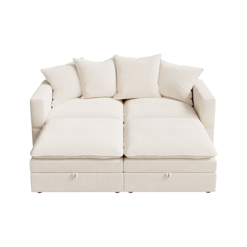 Canapé-lit modulaire avec rangement Wynter, Velours côtelé beige