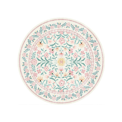 Machine-washable pink carpet Round bohemian floral rug