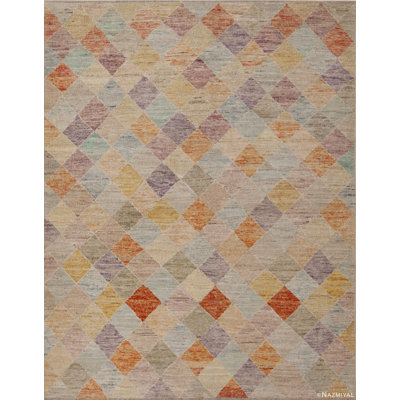 Tapis contemporain contemporain à motif géométrique coloré à motif géométrique unique en son genre