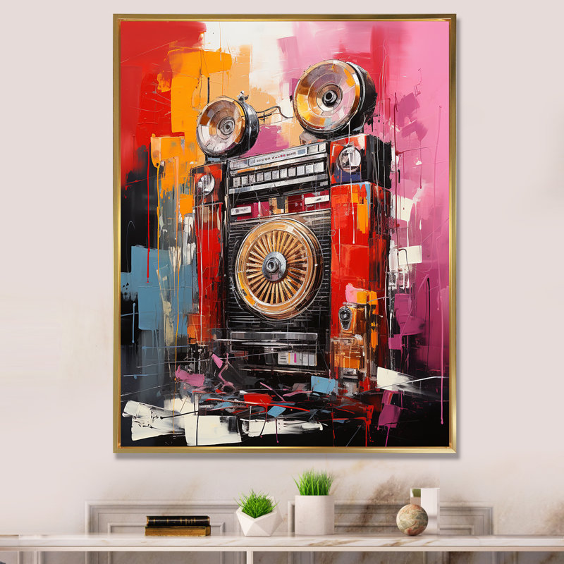 Abstract Rhythms Jukebox 1 - Jukeboxes, art mural, H 32 po x l 16 po x P 1 po, Cadre flottant doré