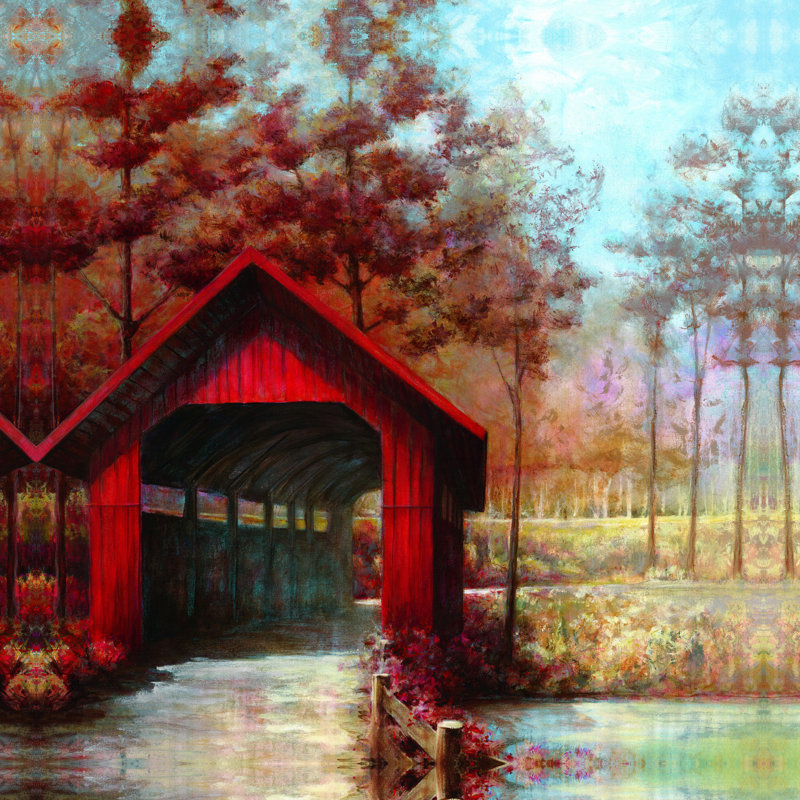 Pont couvert - peinture sur toile tendue, H 12 po x l 12 po