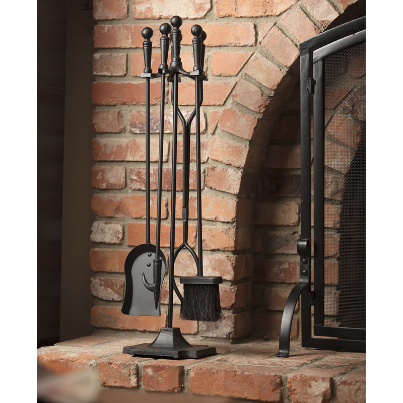 Black Iron 5-Piece Fireplace Tool Set with Ergonomic Handles