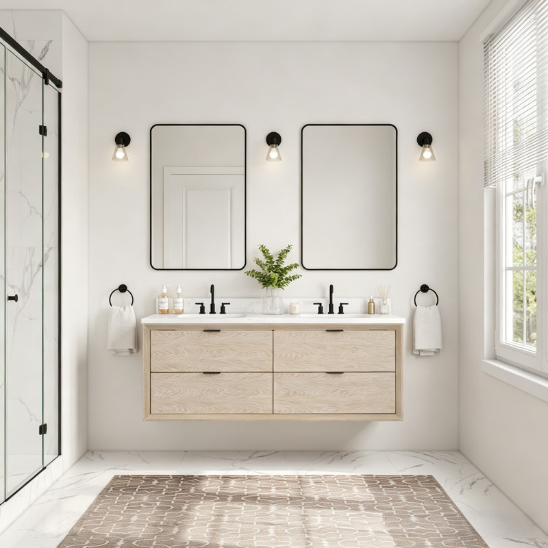 Meuble-lavabo flottant en chêne naturel 60 po, Chêne blanc délavé