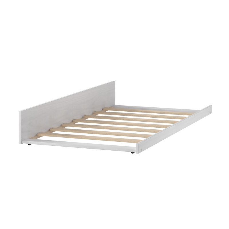Lit gigogne simple pour lit superposé simple au-dessus d'un lit simple, structure de lit gigogne en bois de pin massif avec roulettes, blanc délavé