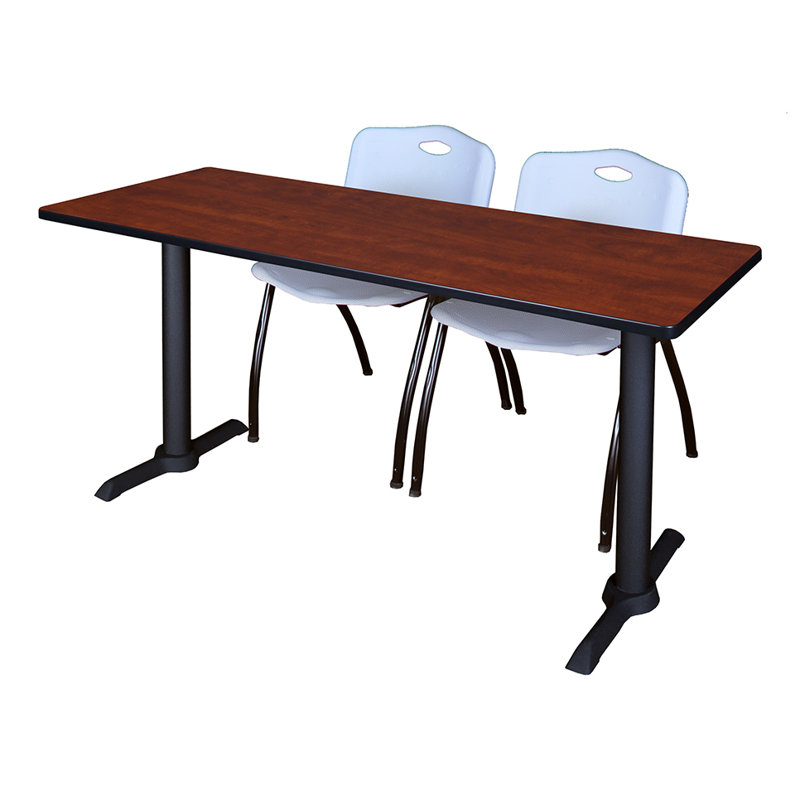 Neyland Cain T-Base Training Table and 2 Stacking Chairs, Bourgogne, l 60 po x P 24 po, Gris