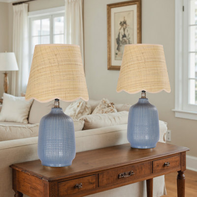 Lampe de table en céramique avec abat-jour festonné Kokeno