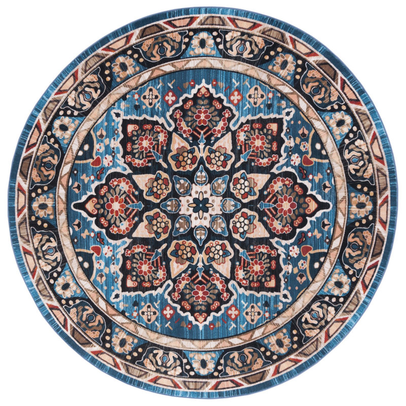 Tapis oriental bleu / noir Manado, Rond 6 pi 7 po