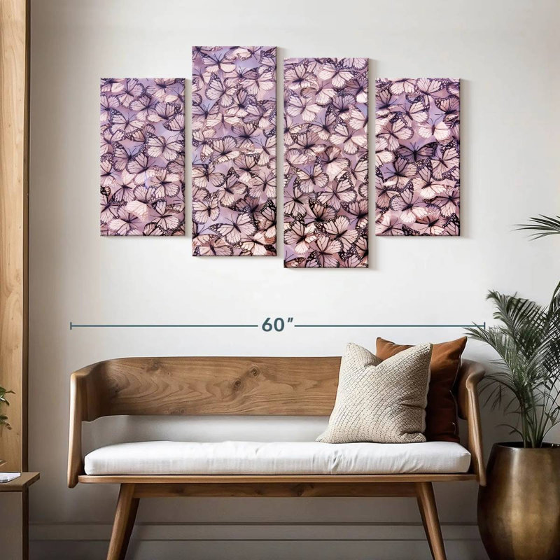 Essaim de papillons roses Brampt, H 32 po x l 52 po