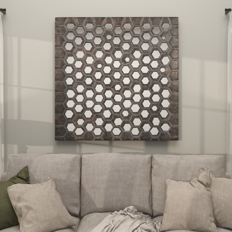 Wooden Handmade Inspired Coral Gray Wall Decor with Mirror Backing