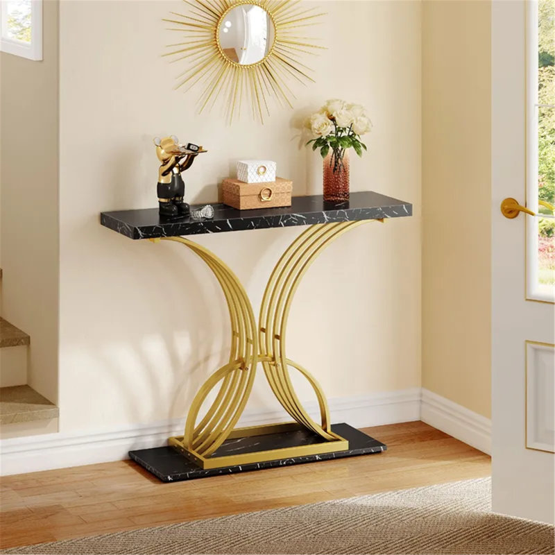 Console 39 po Bleckley avec plateau en faux marbre noir, Noir