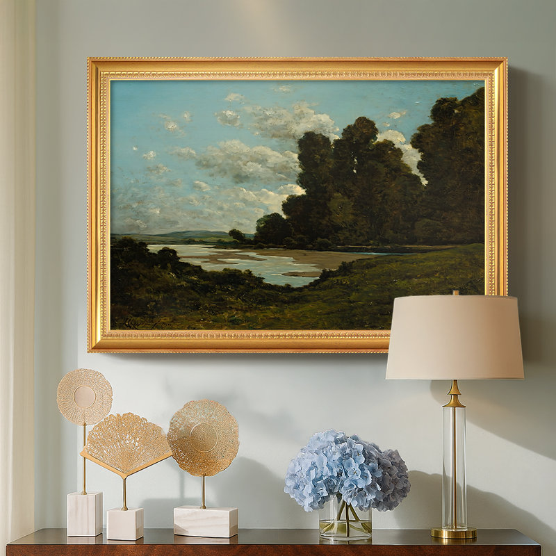 La rivière à Nevers, 1901 - Henri Harpignies - Toile encadrée sur mesure, Or florentin perlé, Non, 24 x 34