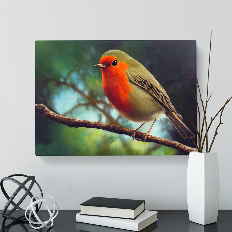 Iconic Robin Bird - Wrapped Canvas, 50cm H x 76cm W x 3cm D