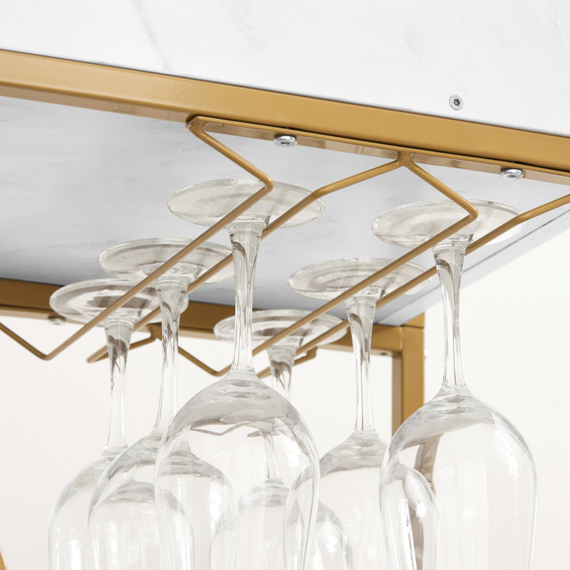 Chariot à 6 barres, avec support à vin et porte-verre, chariot à boissons élégant à cadre doré, rangement élégant pour le salon