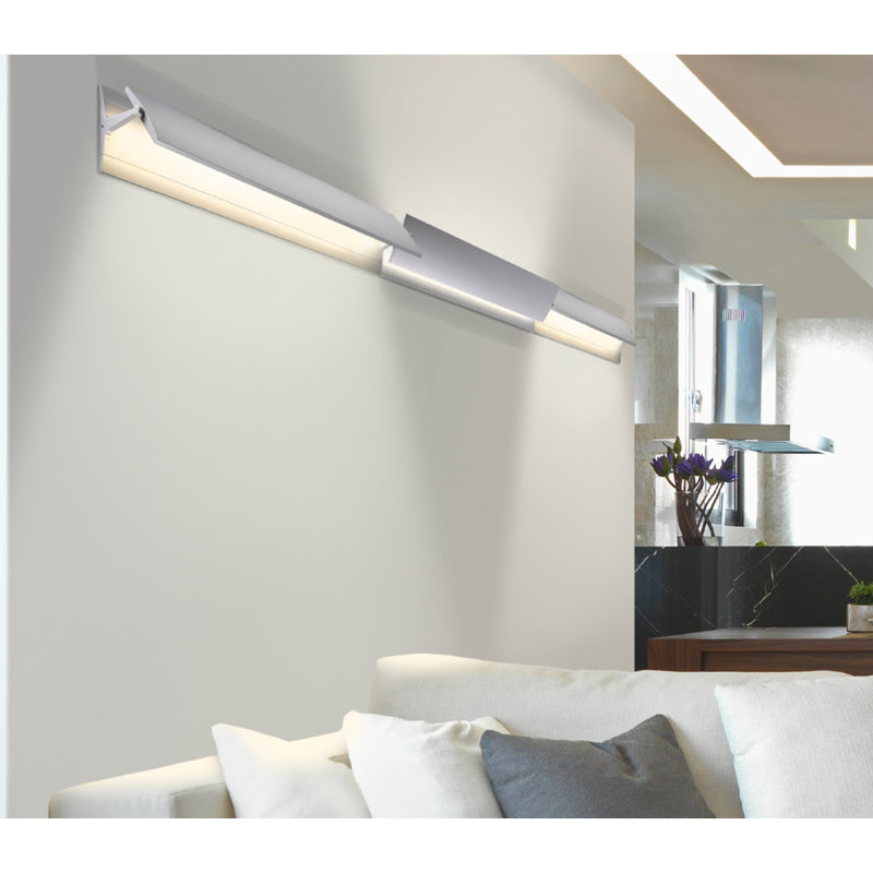 Aileron 1 - Light LED Armed Sconce, Bright Satin Aluminum, 4" H x 12.25" W x 4.75" D