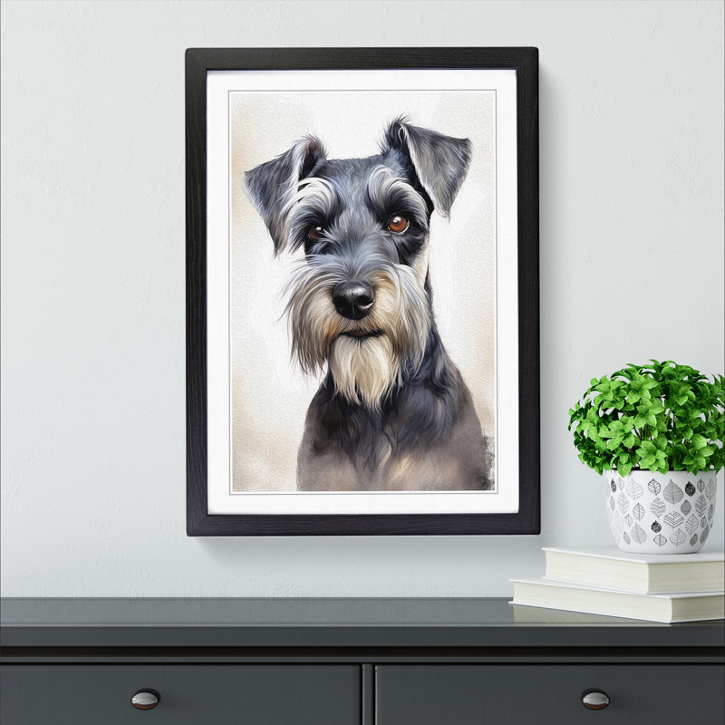 Schnauzer Informel No.3 - Single Picture Frame Print on Wood, Black, 64cm H x 46cm W x 2cm D