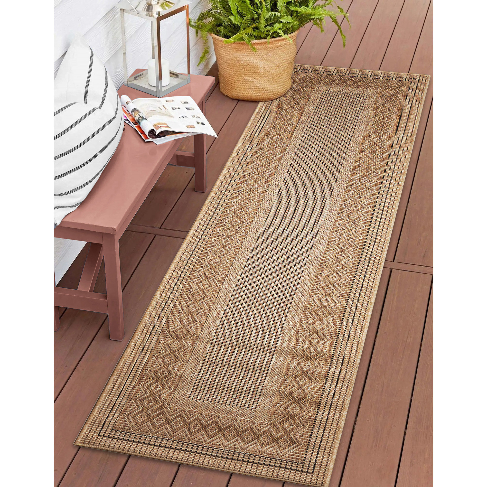The Twillery Co. Sedbergh Diamond Border Indoor/Outdoor Rug Natural ...