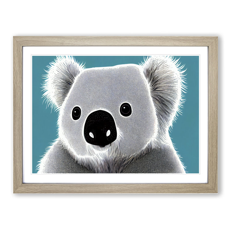 Cute Koala Bear - Framed Print, 25cm H x 34cm W x 2cm D, Oak