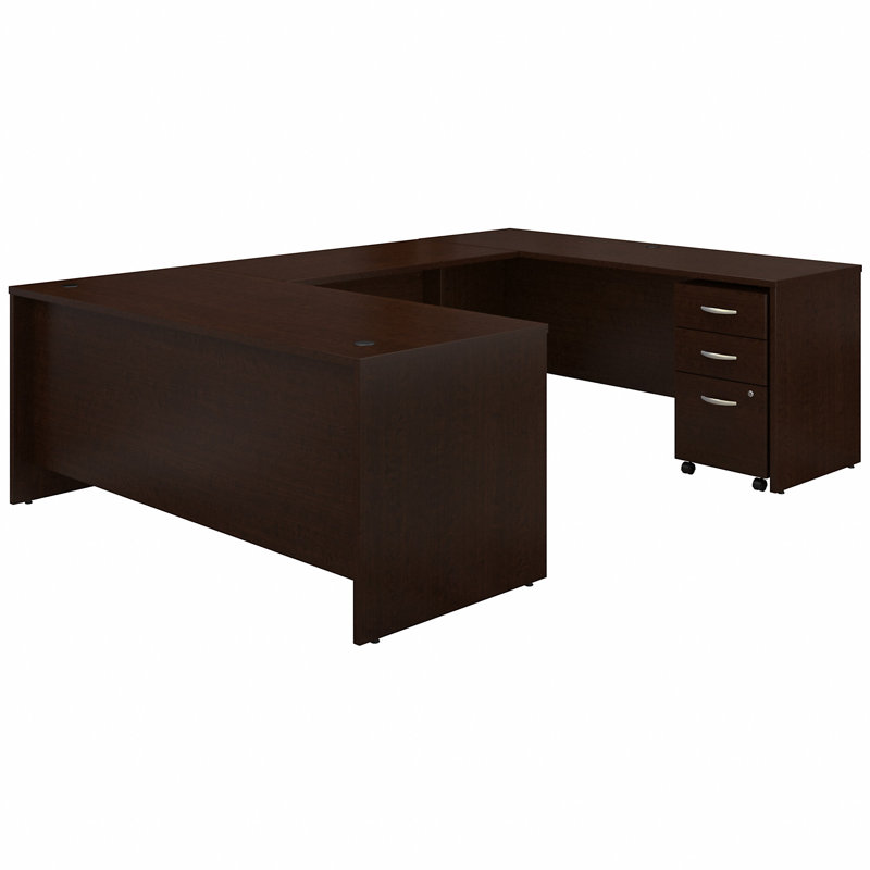Series C 72W X 30D U Shaped Desk With Mobile File Cabinet, Mocha Cherry