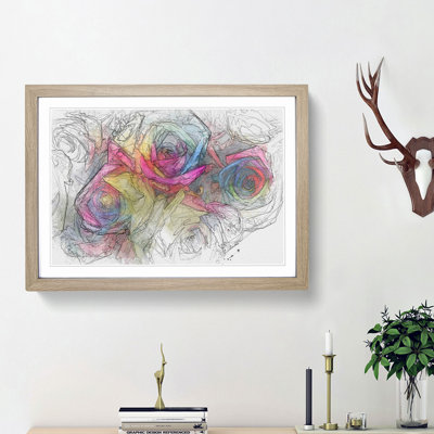 Multi-Coloured Rainbow Roses in Abstract - Framed Print