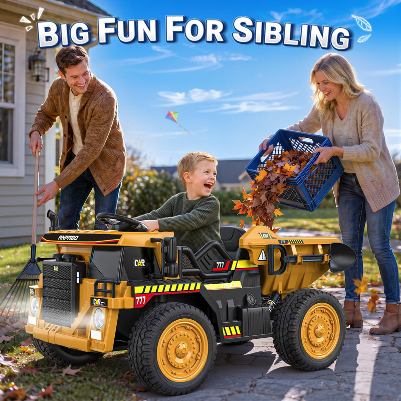 DEARAUTO 24V Ride On Dump Truck w/Electric Dump Bed, Remote, Durable EVA Tires, Bluetooth, Powerful Motors, Extra Shovel, 2 Seater 24 Volt Toys for Boys & Girls 3-6