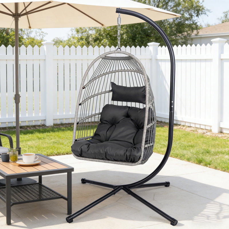 Fauteuil à œufs suspendu moderne avec support, balançoire en osier d'une capacité de 350 lb pour porche, patio, jardin et salon