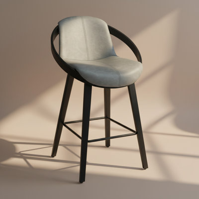 26" Modern Performance Vegan Leather Swivel Counter Height Bar Stool with Curved Arms, Matte Black Wood Frame & Black Metal Footrest, Vintage Light Gray/Black – Irene by Pipp & Liv (Single)