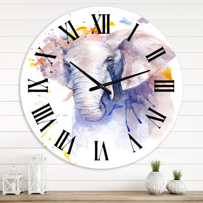 Portrait d'un éléphant en fleurs - Horloge murale de ferme
