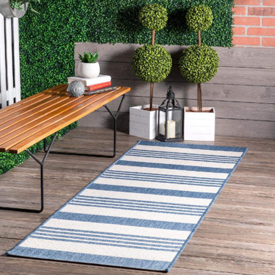 Soraya Power Loom Striped Blue Indoor/Outdoor Patio Rug