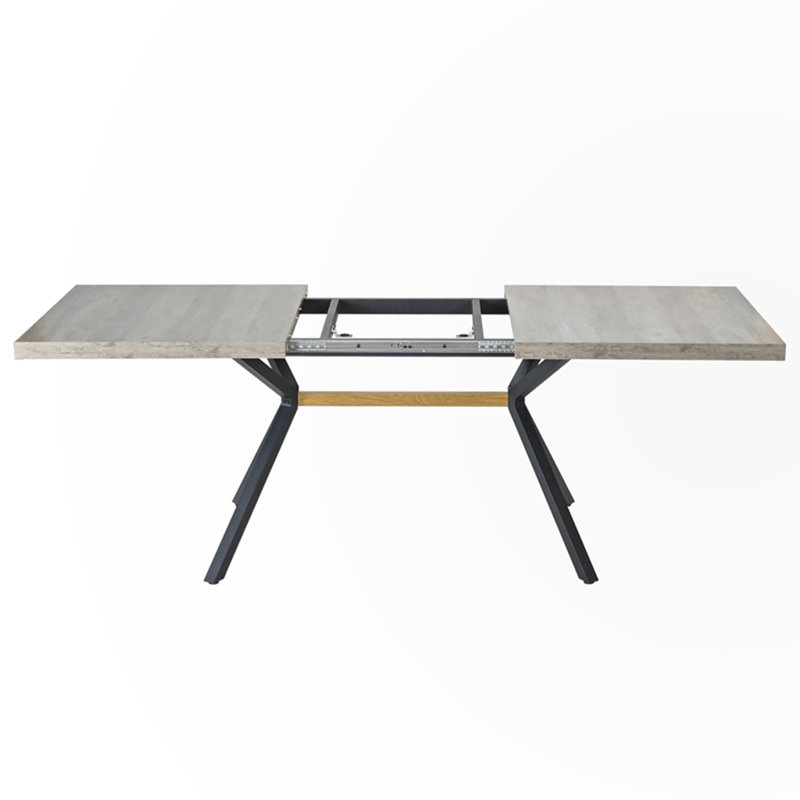 Stretch Dining Table With Storage Box, Fine Sand Cross Iron Foot Base Dining Table, For 4-6 People, Dark Gray