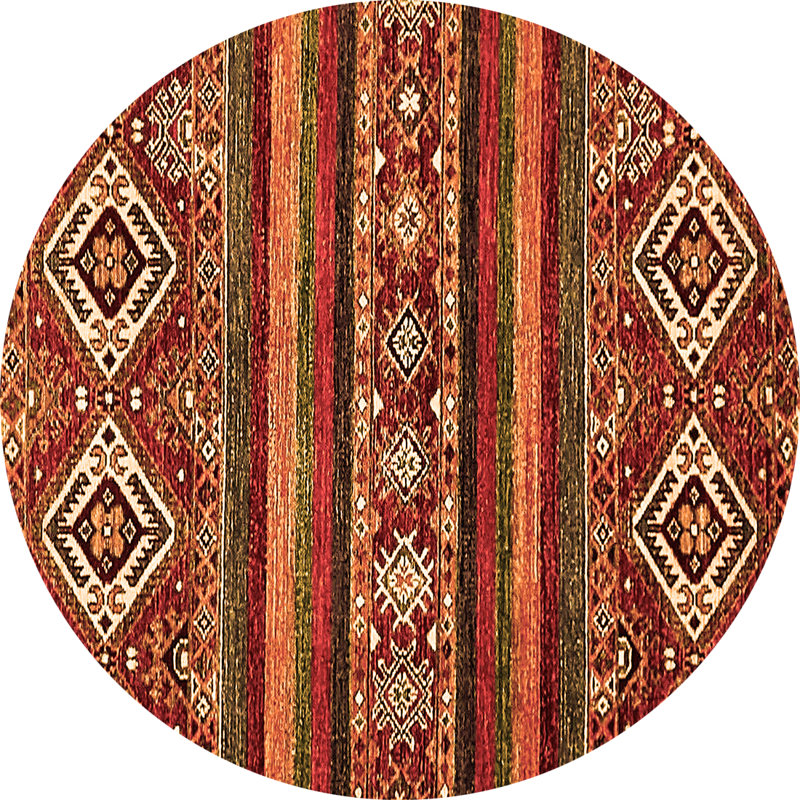Tapis rouge / brun / orange en laine tissée à la machine Coila, Rond 3 pi