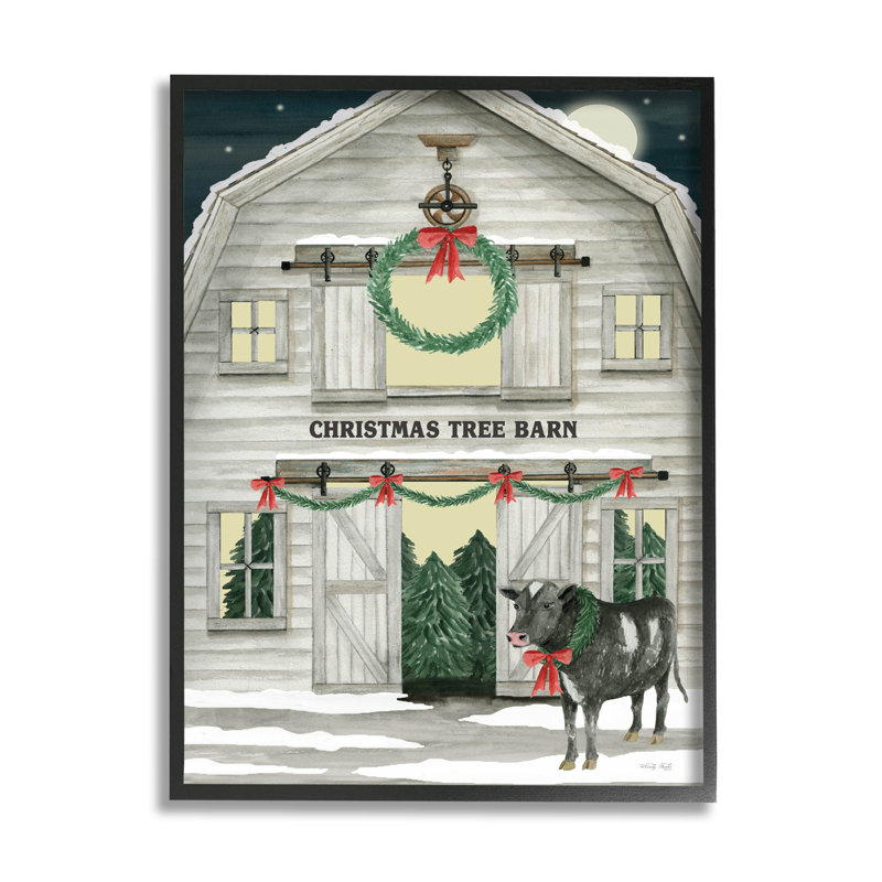Arbre de Noël grange rustique at-152, Giclée encadrée noir minuit, H 14 po x l 11 po x P 1,5 po