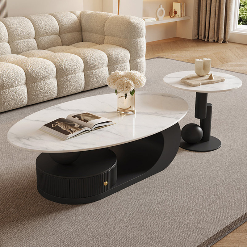Tables gigognes à piédestal avec rangement, H 15,74 po x L 55,11 po x l 27,55 po, Blanc montagne enneigée