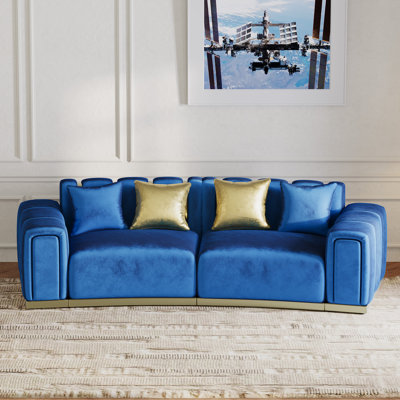  104" Velvet Curved Sofa with Gold Accent Base