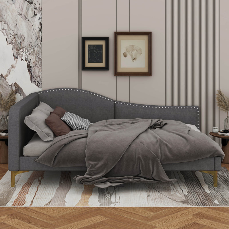 Upholstered Daybed With Headboard And Armrest, Full, Gray