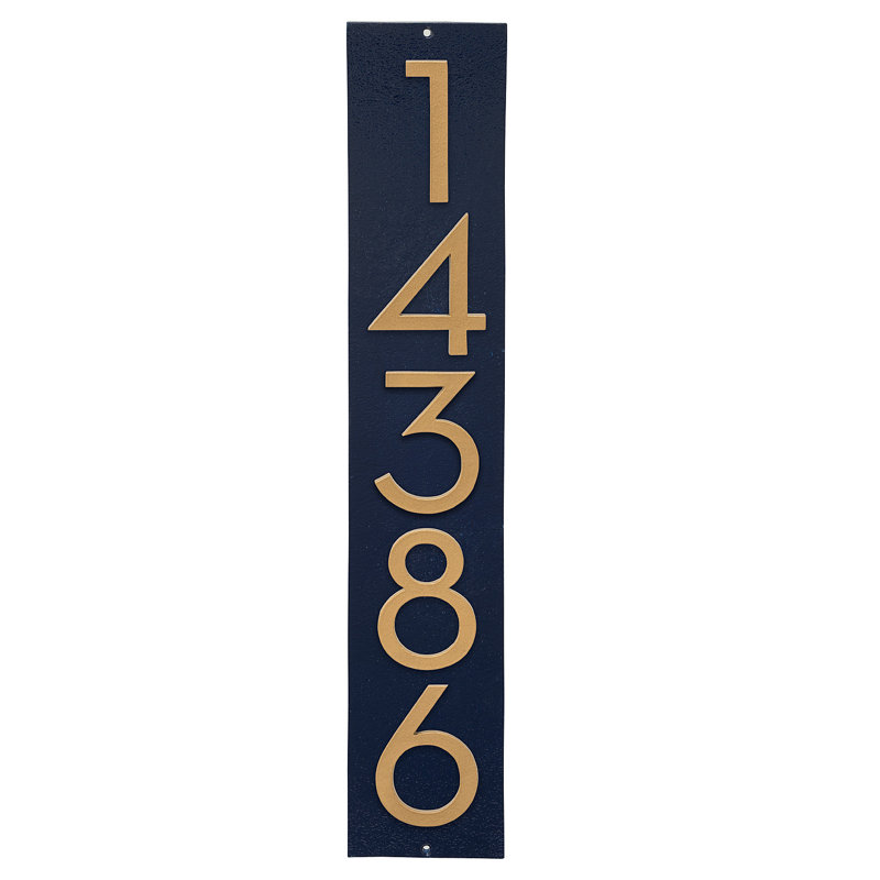 Plaque d'adresse verticale flottante 4 po (5 chiffres), Bleu marine, Or, Oui