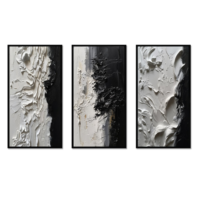 «White Black Tranquility Wall Art», ensemble de 3 impressions - Blanc et noir Tranquility Unleashed, Cadre flottant noir